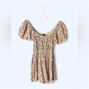 Yellow and pink floral babydoll dress with puffy sleeves size small